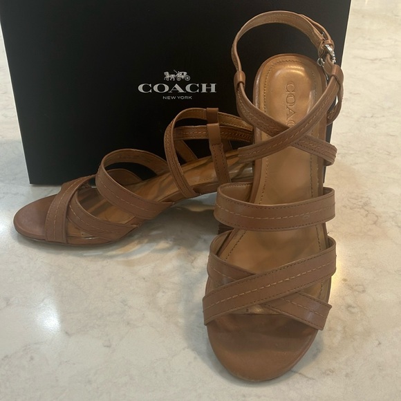 Coach Terri Semi Matte Calfskin Brown Strappy Sandals Sz 7.5 w/Box- EUC - Picture 1 of 11